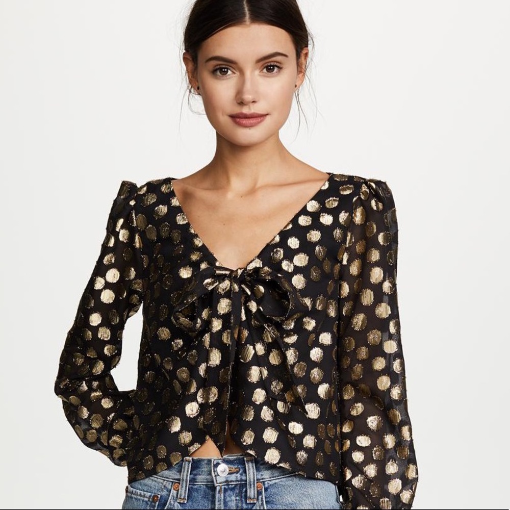 For Love & Lemons Black Lottie Tie Front Blouse M